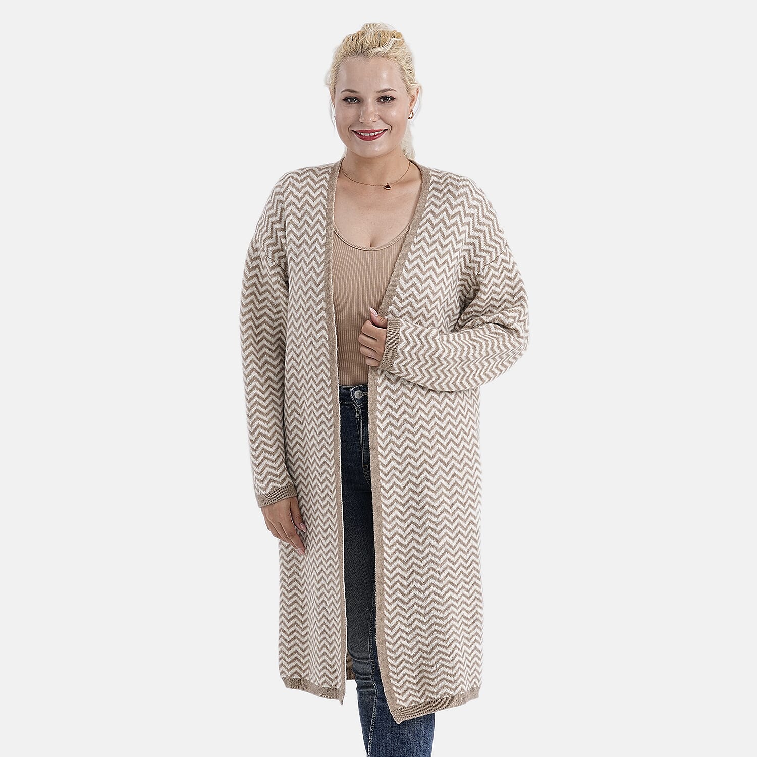 La Marey Long Cardigan (Size 95x60 Cm) - Beige & Off-White
