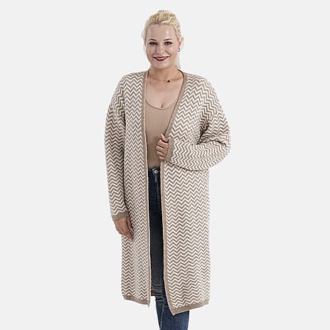 La Marey Long Cardigan (Size 95x60 Cm) - Beige & Off-White