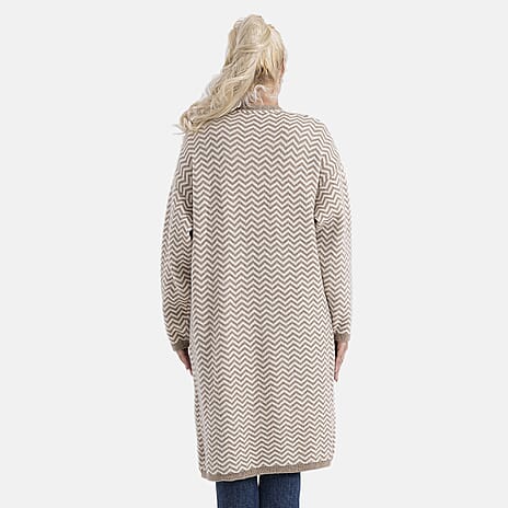 La Marey Long Cardigan (Size 95x60 Cm) - Beige & Off-White