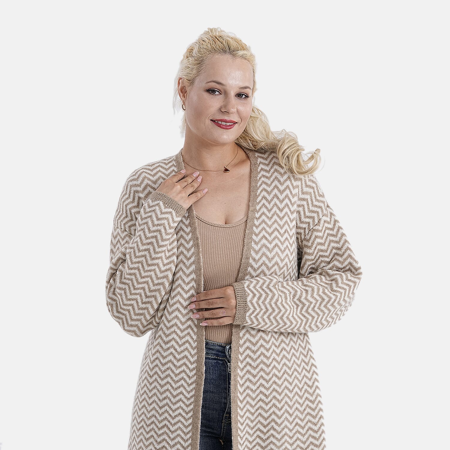 La Marey Long Cardigan (Size 95x60 Cm) - Beige & Off-White
