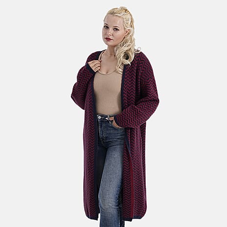 La Marey Long Cardigan (Size 95x60 Cm) - Red & Navy