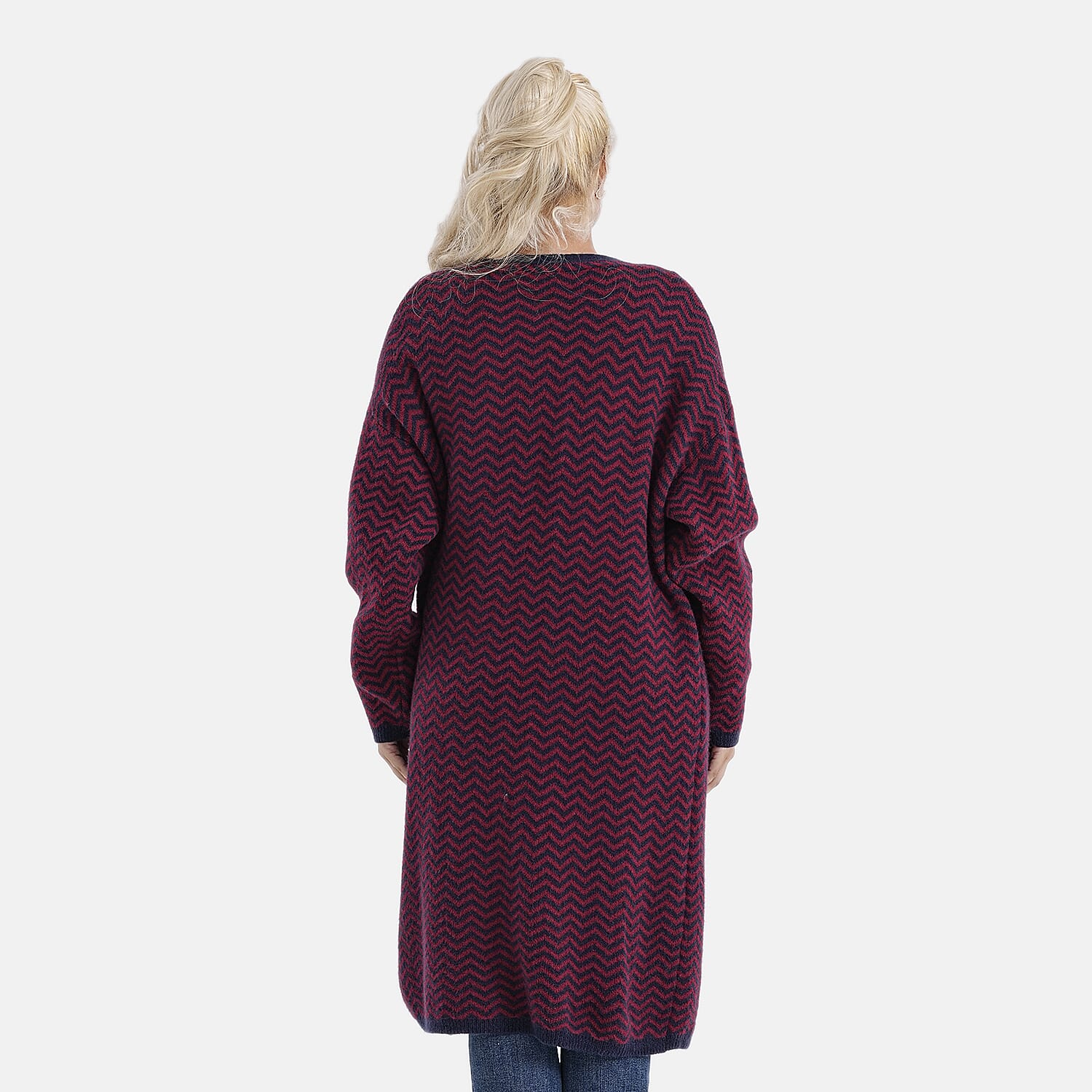 La Marey Long Cardigan (Size 95x60 Cm) - Red & Navy