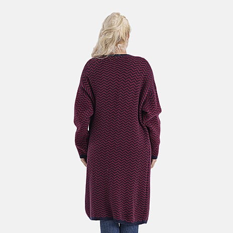 La Marey Long Cardigan (Size 95x60 Cm) - Red & Navy