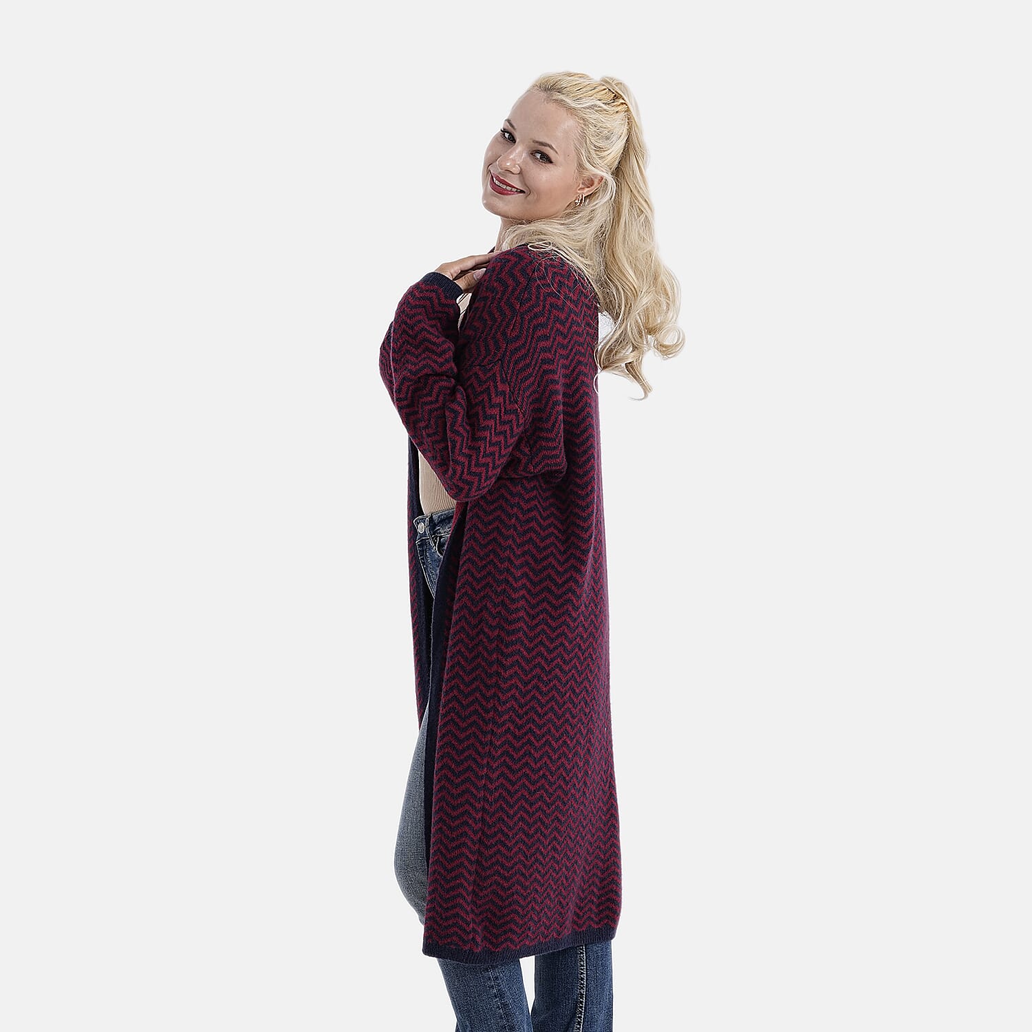 La Marey Long Cardigan (Size 95x60 Cm) - Red & Navy