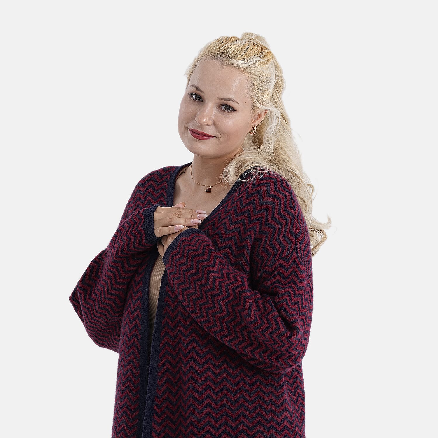 La Marey Long Cardigan (Size 95x60 Cm) - Red & Navy