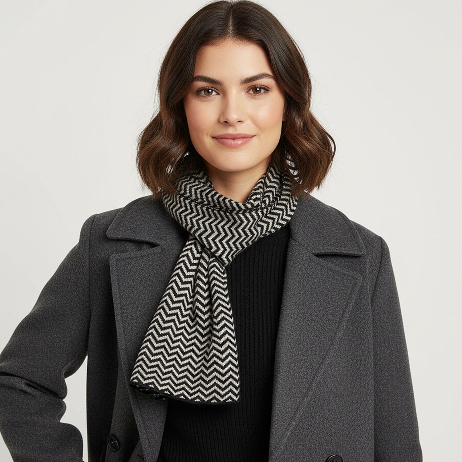 Stylish Knit Scarf & Headband Set - Black & Off-White