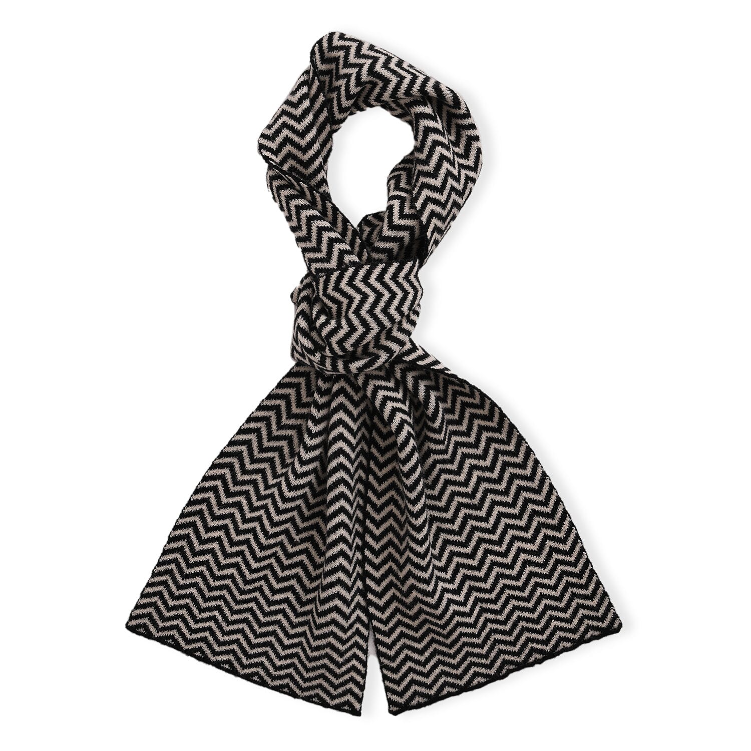 Stylish Knit Scarf & Headband Set - Black & Off-White