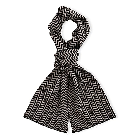 Stylish Knit Scarf & Headband Set - Black & Off-White