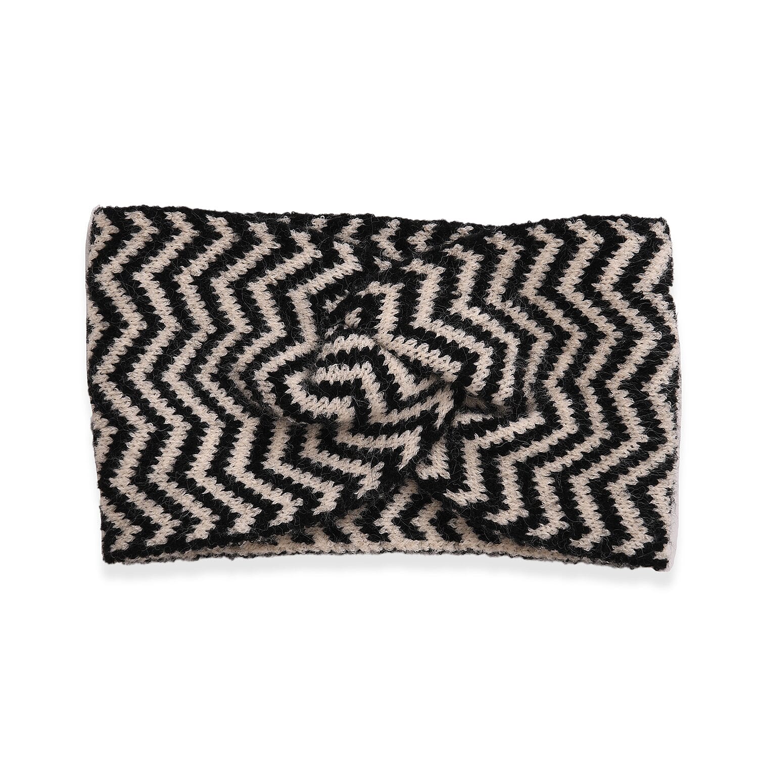 Stylish Knit Scarf & Headband Set - Black & Off-White