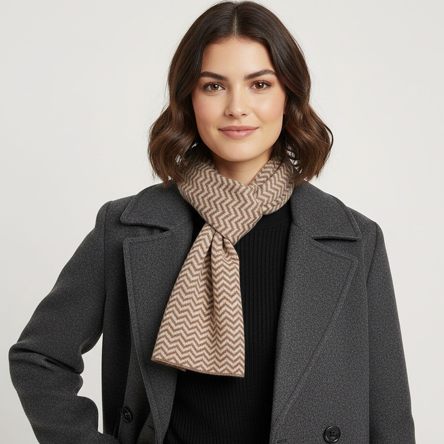 Stylish Knit Scarf & Headband Set - Beige & Off-White