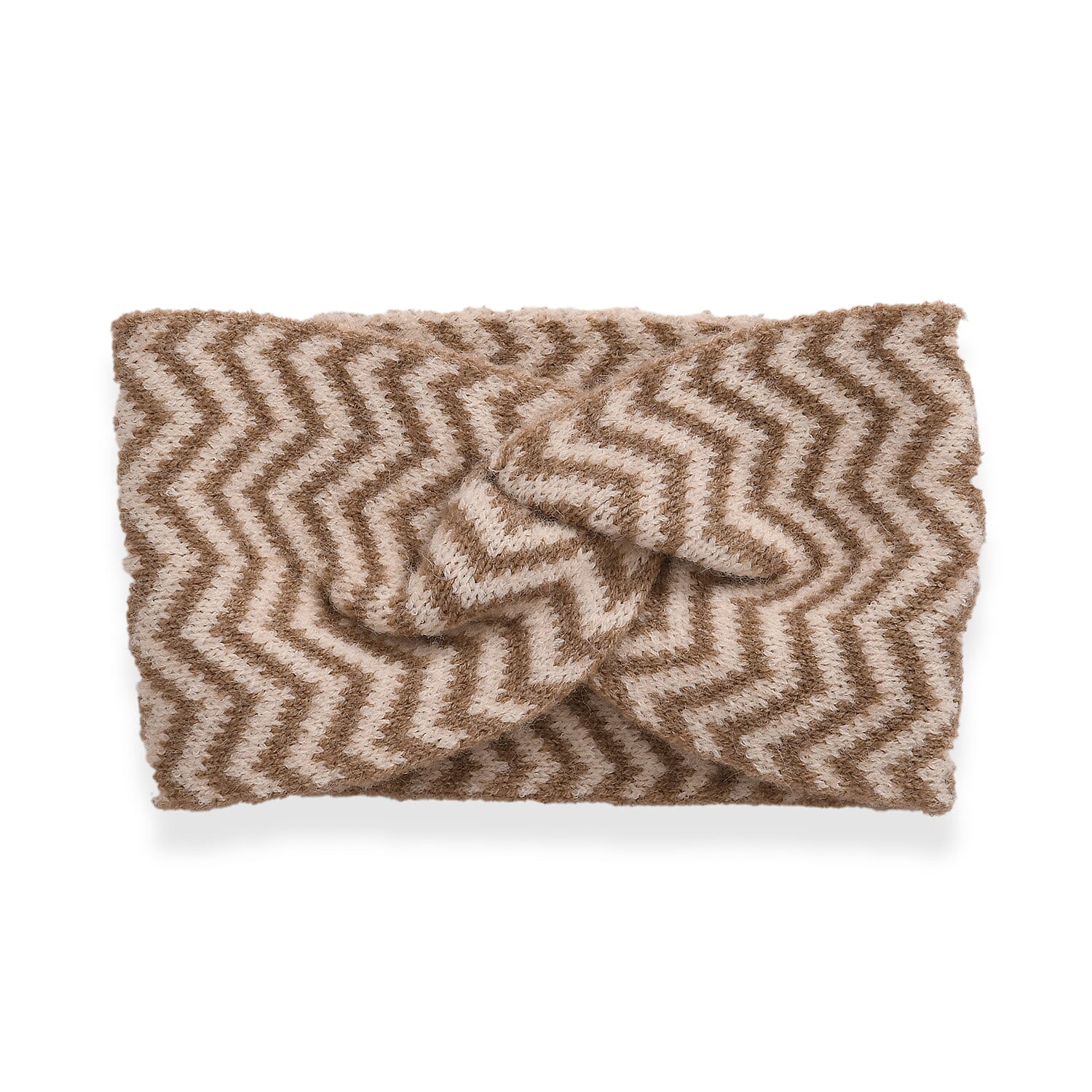 Stylish Knit Scarf & Headband Set - Beige & Off-White