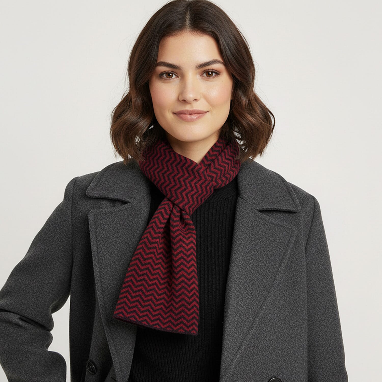 Stylish Knit Scarf & Headband Set - Red & Navy