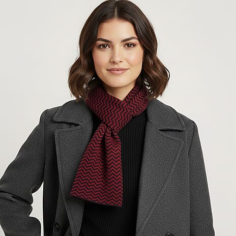 Stylish Knit Scarf & Headband Set - Red & Navy