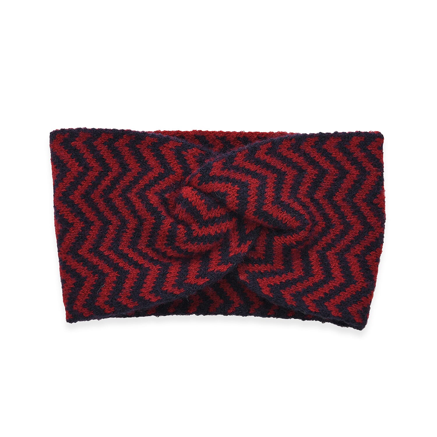 Stylish Knit Scarf & Headband Set - Red & Navy