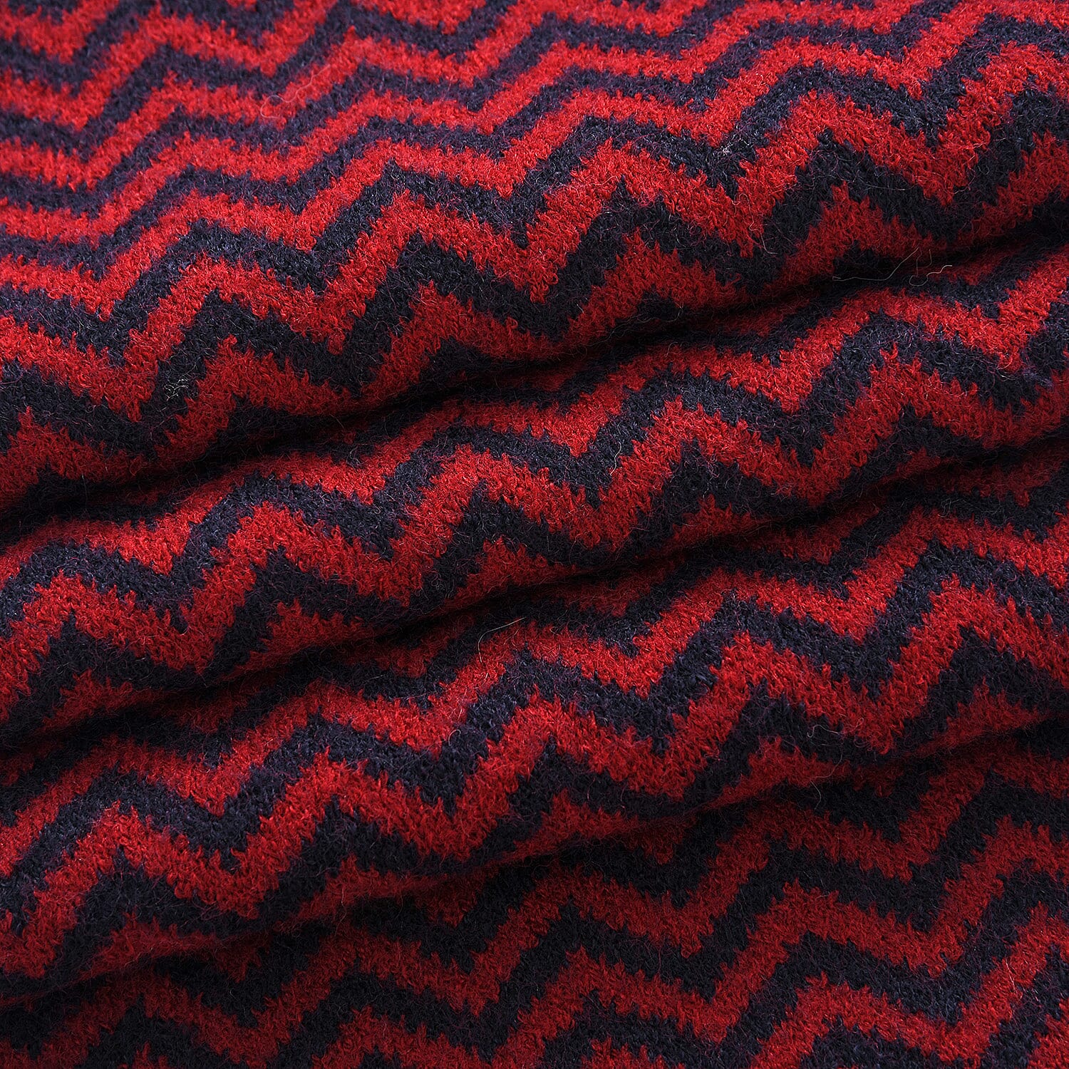 Stylish Knit Scarf & Headband Set - Red & Navy