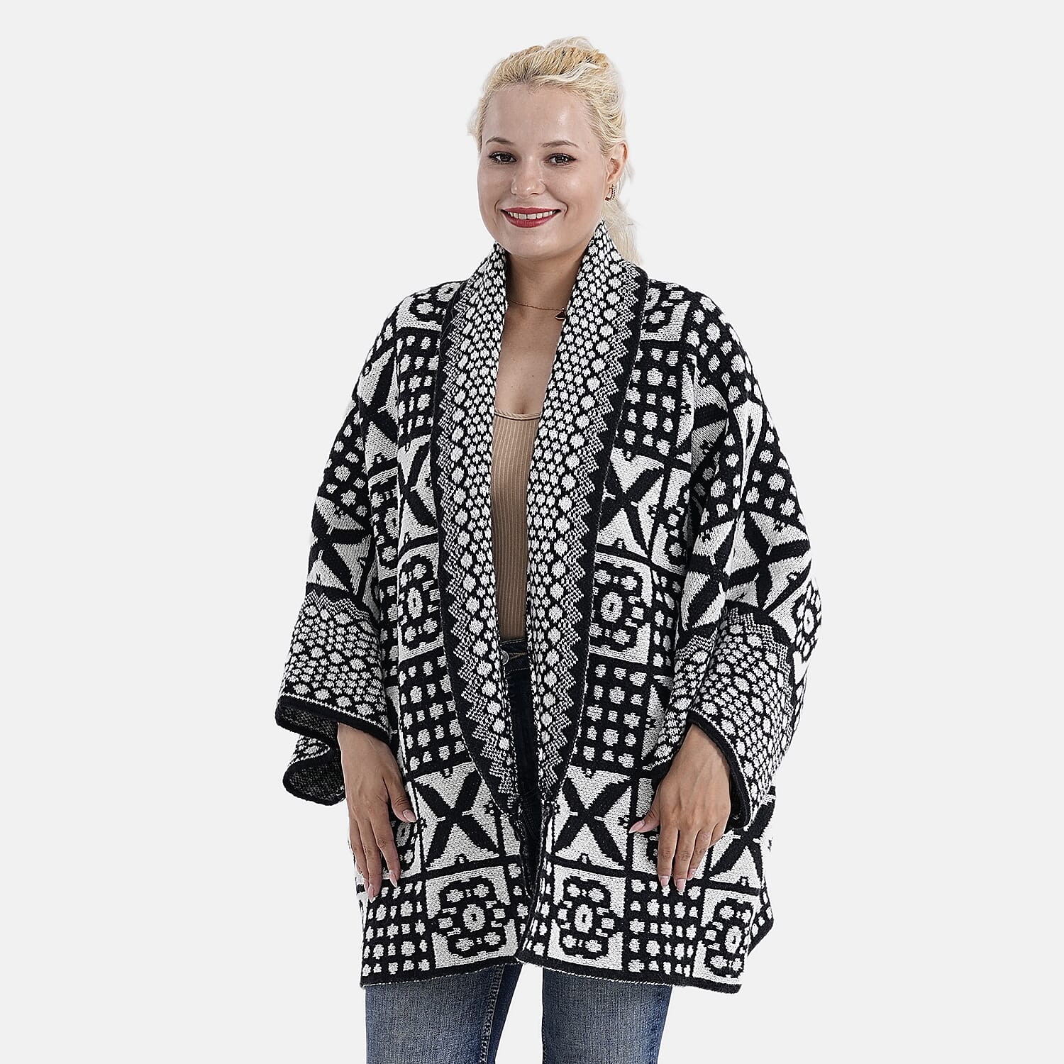La Marey Oversized Cardigan (Size 10 to 22) - Black & White