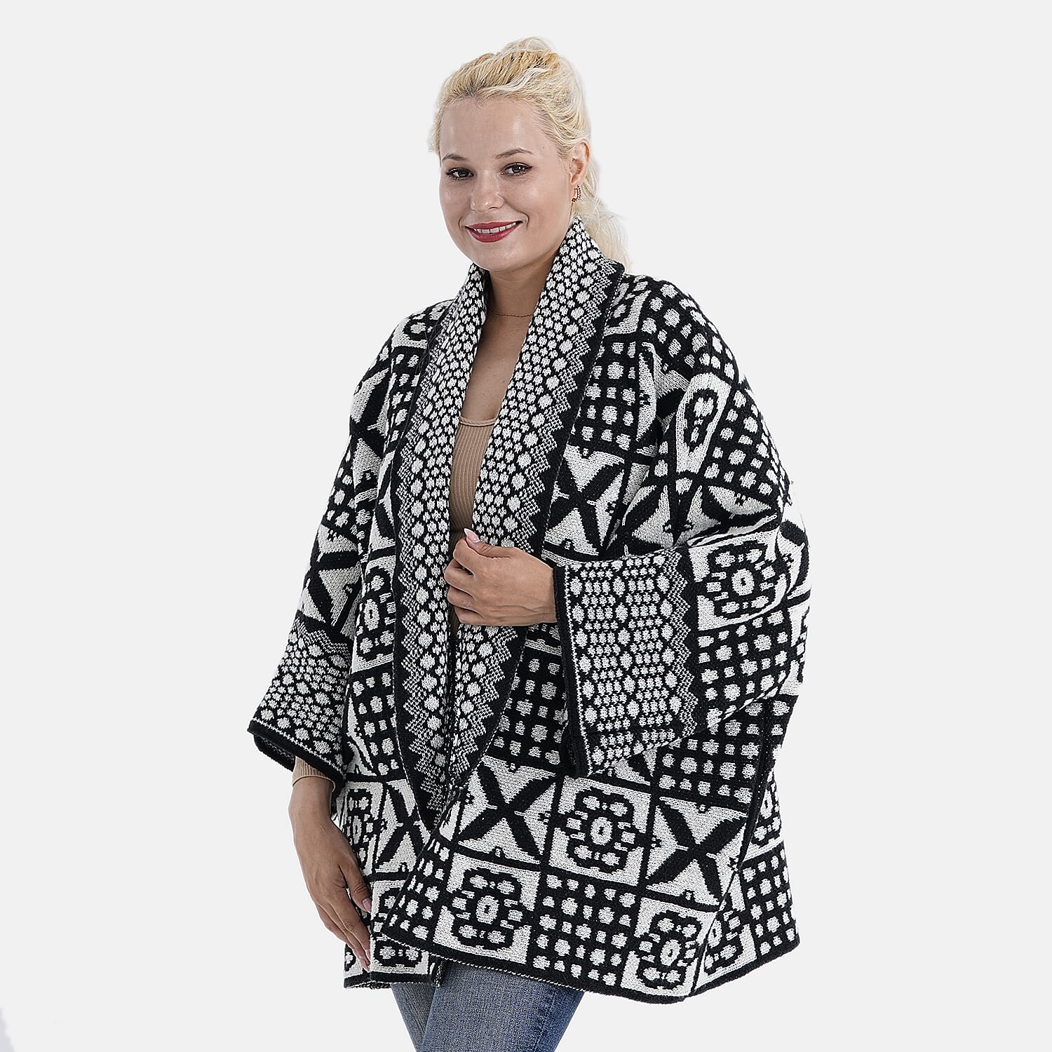 La Marey Oversized Cardigan (Size 10 to 22) - Black & White
