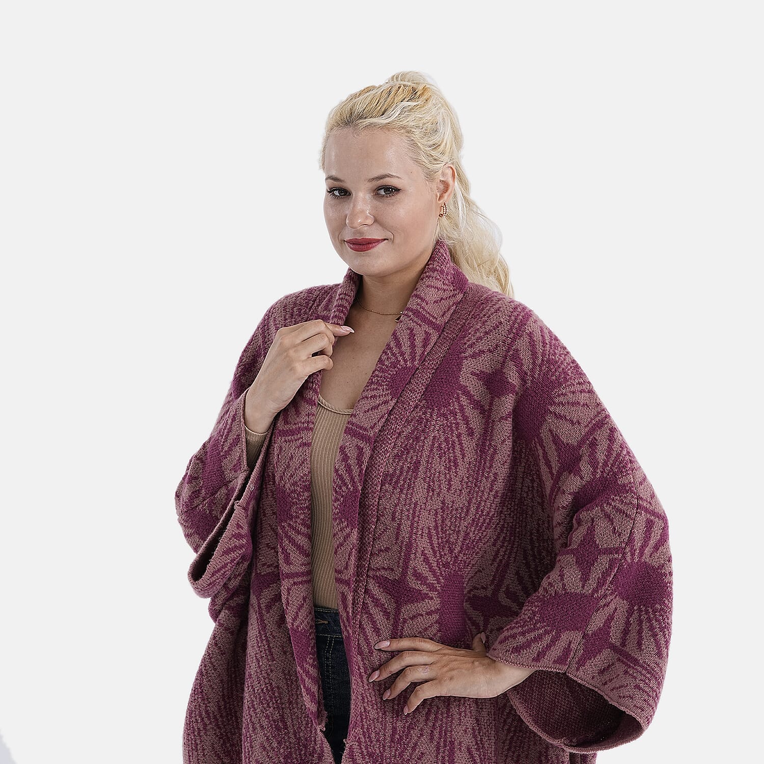 La Marey Oversized Cardigan (Size 10 to 22) - Raspberry