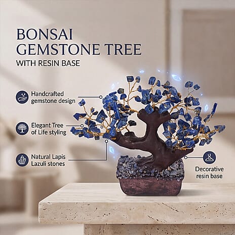 LIVMORE Handcrafted 150 Lapis Lazuli Gemstone Bonsai Feng Shui Tree (30.48 cm) - Blue