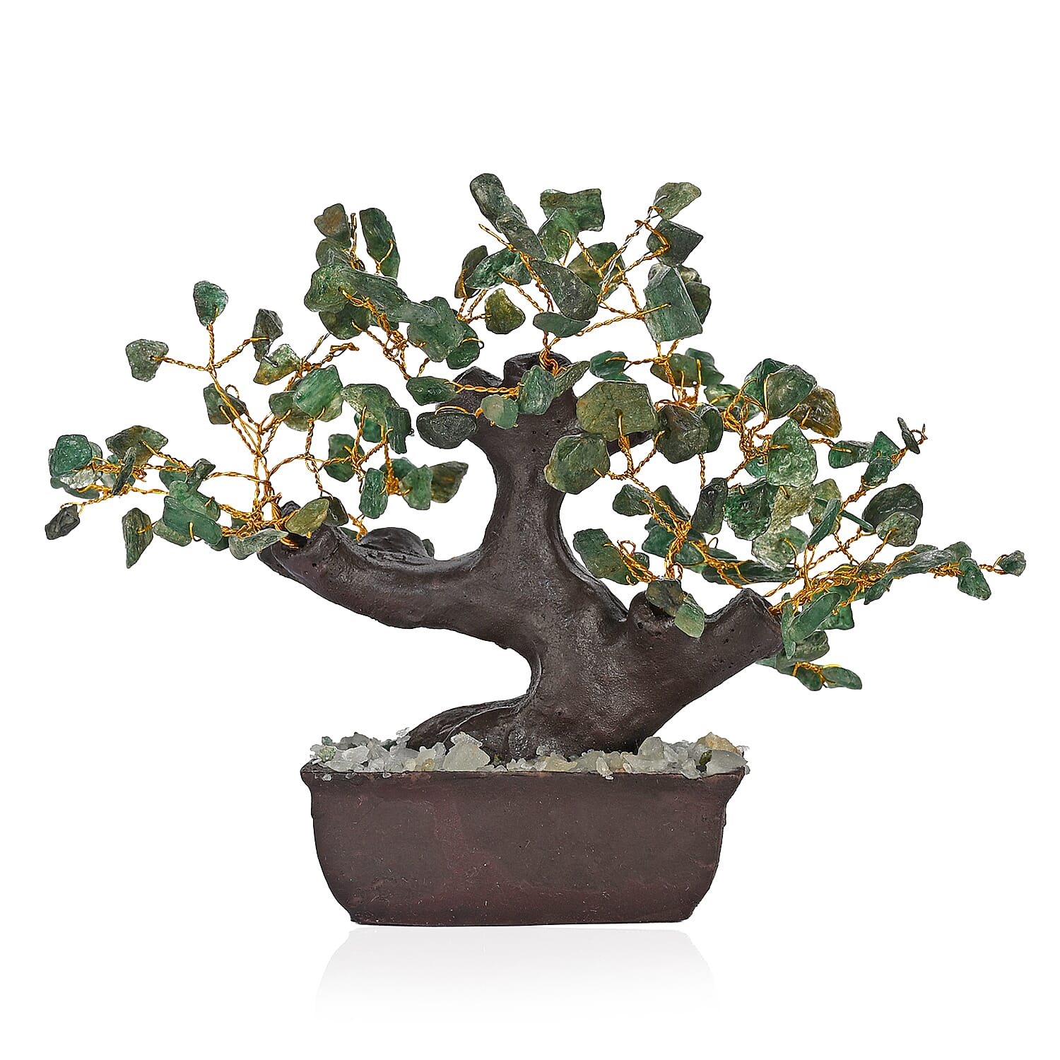 LIVMORE Handcrafted 150 Aventurine Gemstone Bonsai Feng Shui Tree (30.48 cm) - Green