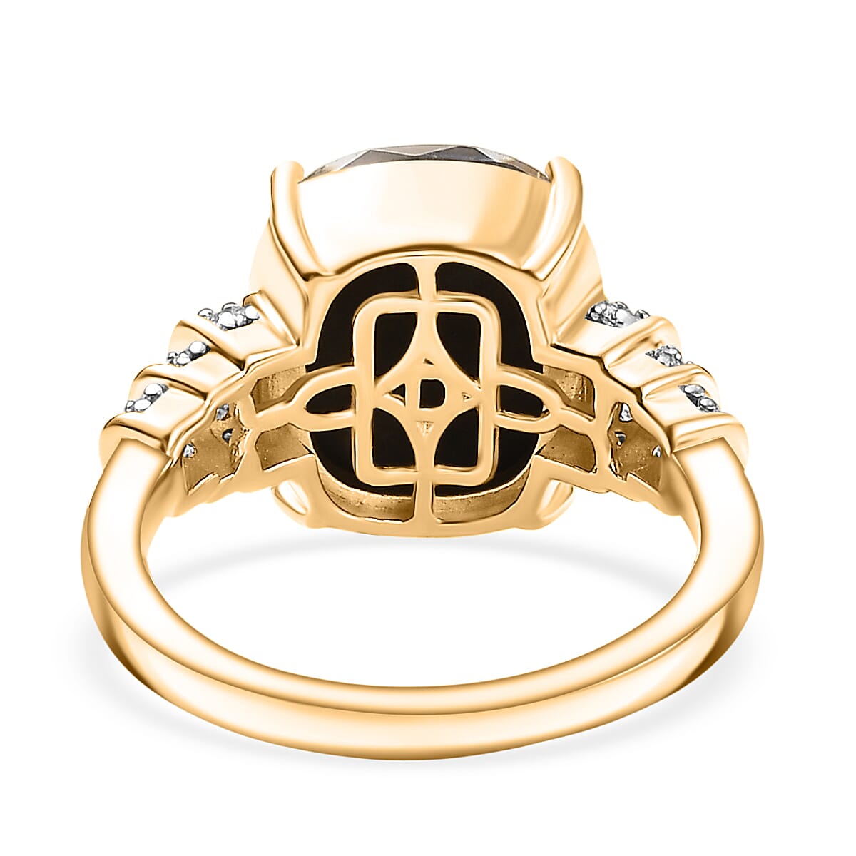 One Time Deal - AA Canadian Ammolite & Moissanite Ring in 18K Vermeil Yellow Gold Sterling Silver 4.57 Ct.