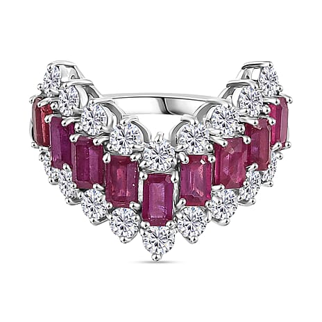 D’joy African Ruby, White Zircon Band Ring in Rhodium OverlaySterling Silver  7.974  Ct.