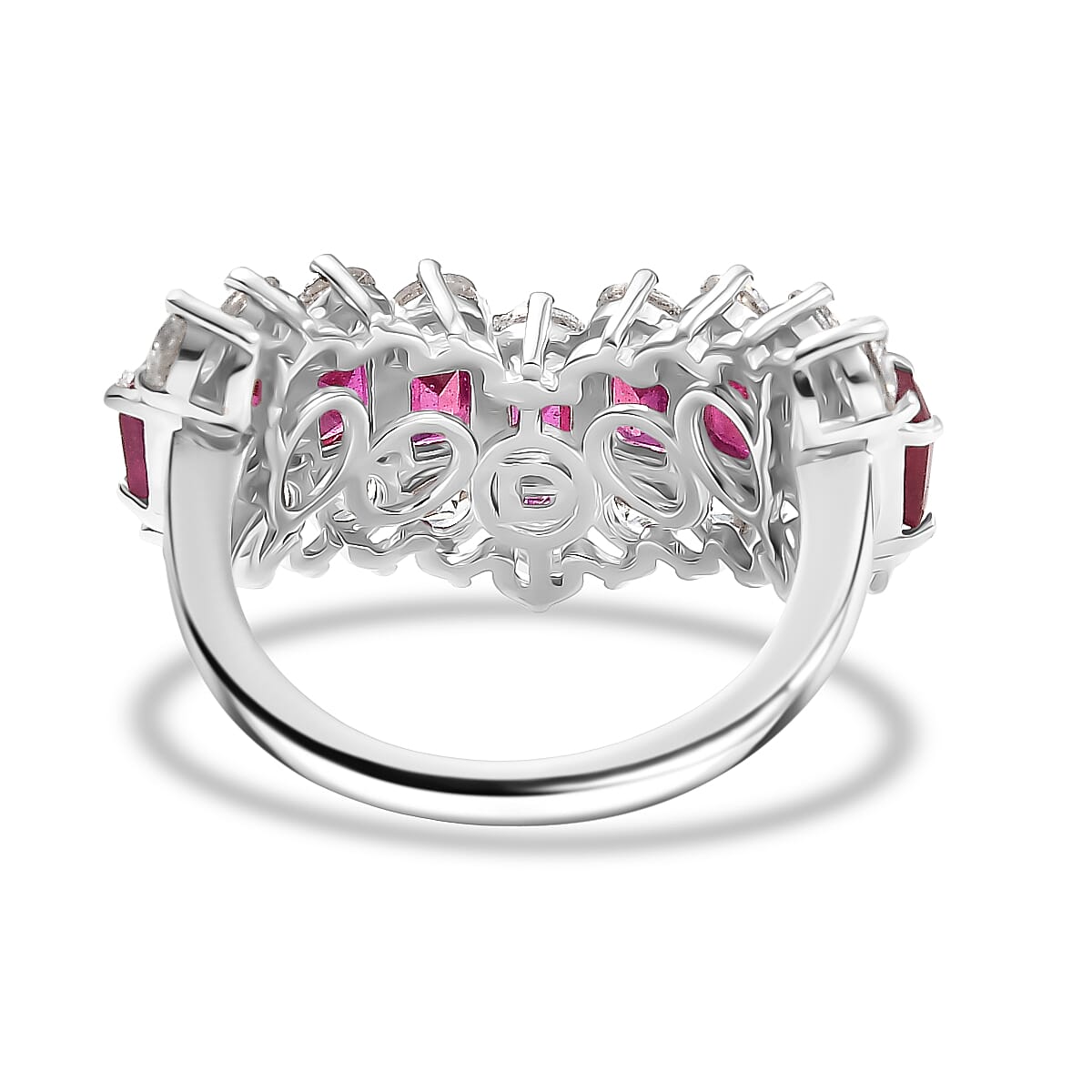 D'joy African Ruby, White Zircon Band Ring in Rhodium OverlaySterling Silver 7.974 Ct. D'joy African Ruby, White Zircon Band Ring in Rhodium OverlaySterling Silver 7.974 Ct.