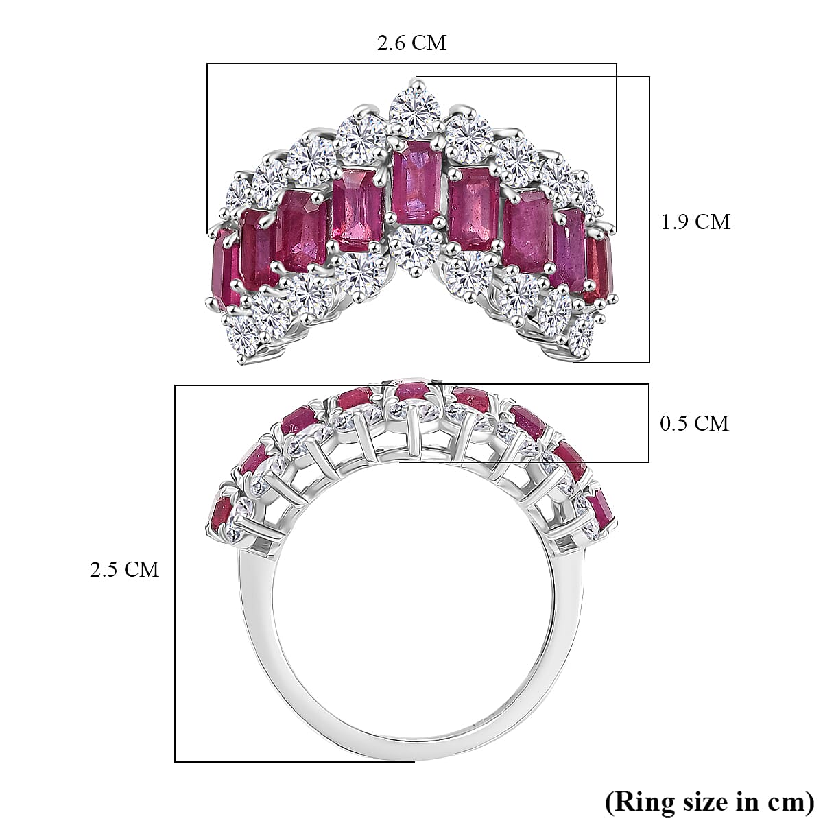 D'joy African Ruby, White Zircon Band Ring in Rhodium OverlaySterling Silver 7.974 Ct. D'joy African Ruby, White Zircon Band Ring in Rhodium OverlaySterling Silver 7.974 Ct.