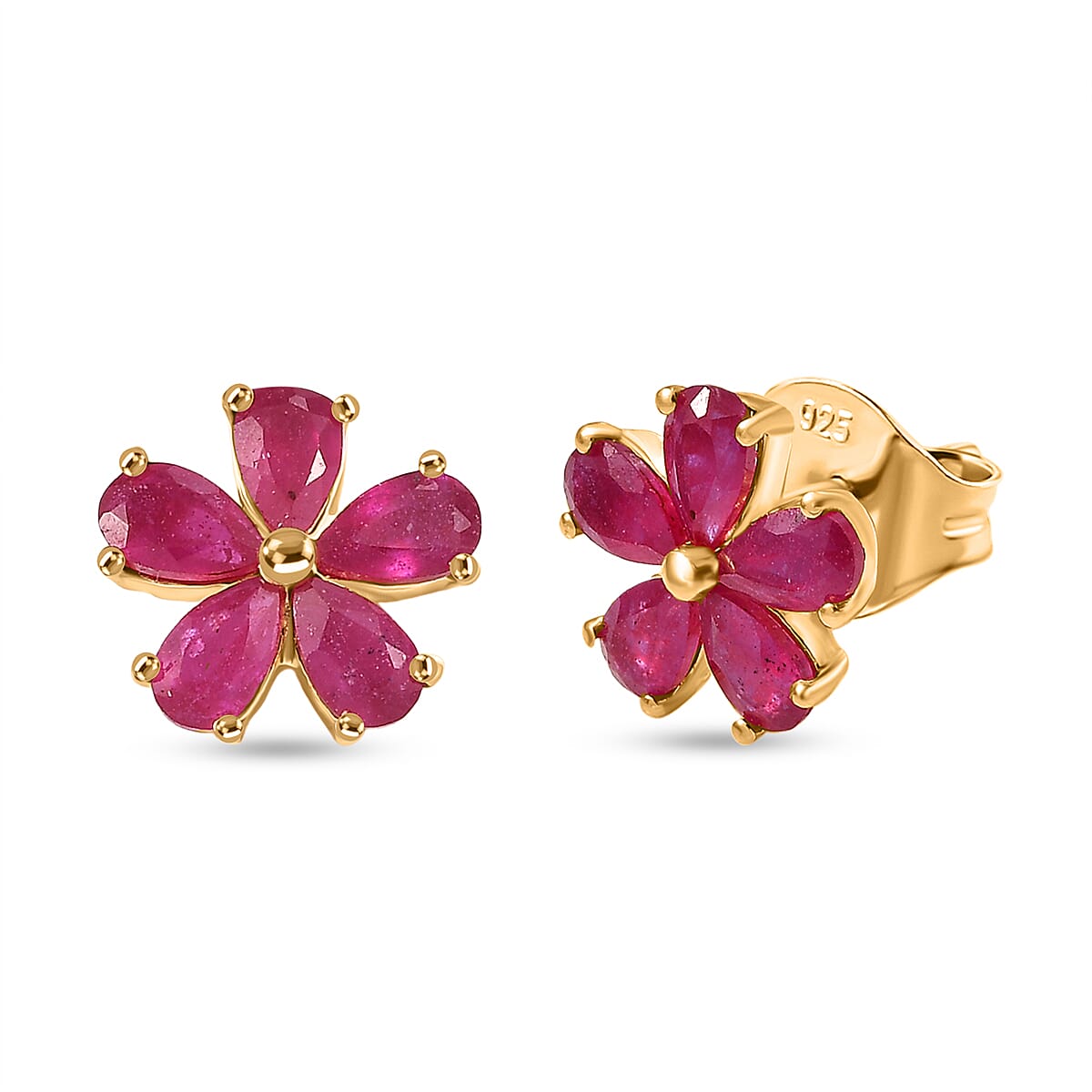 African Ruby Earring in 14K Gold OverlaySterling Silver  2.870  Ct.