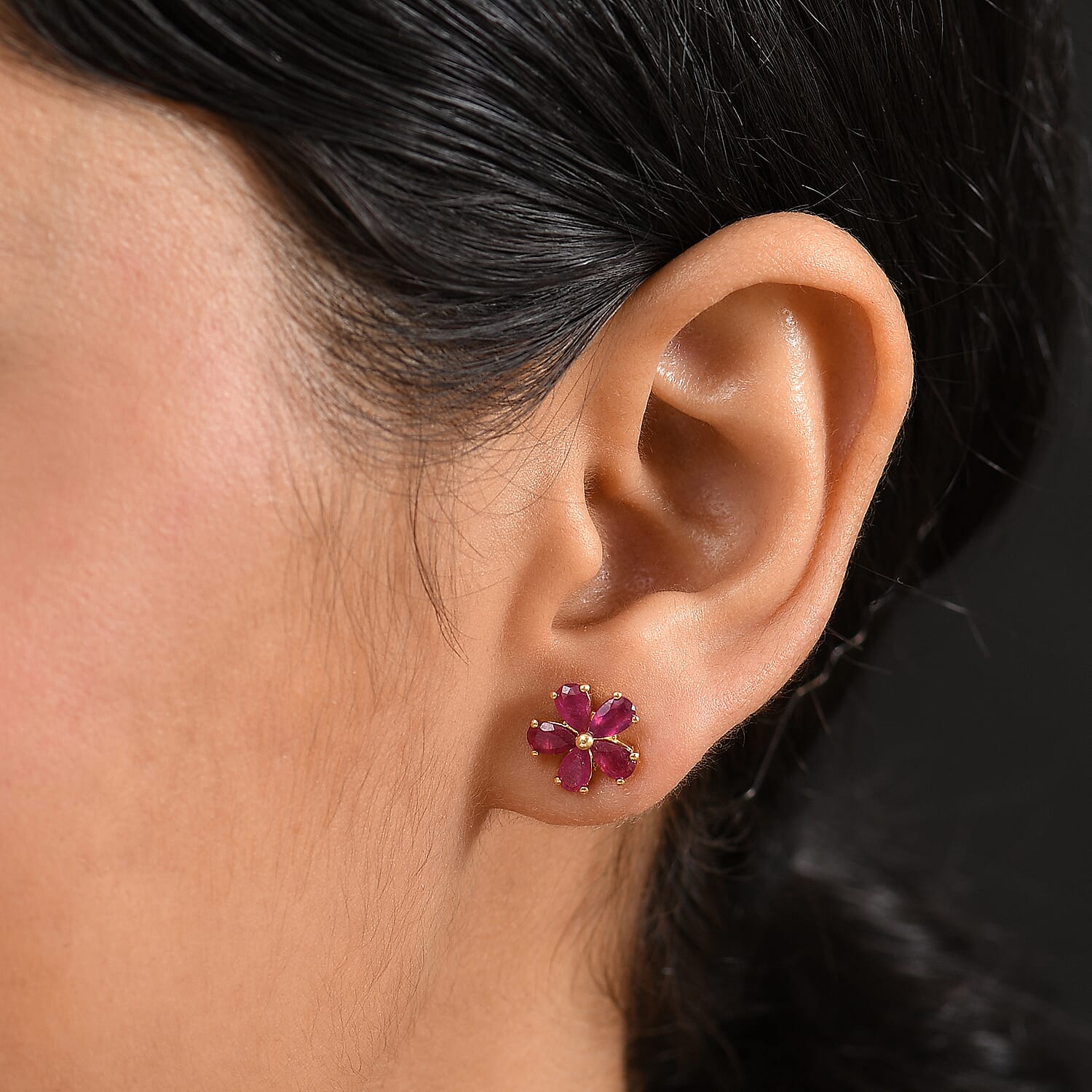 African Ruby Earring in 14K Gold OverlaySterling Silver  2.870  Ct.