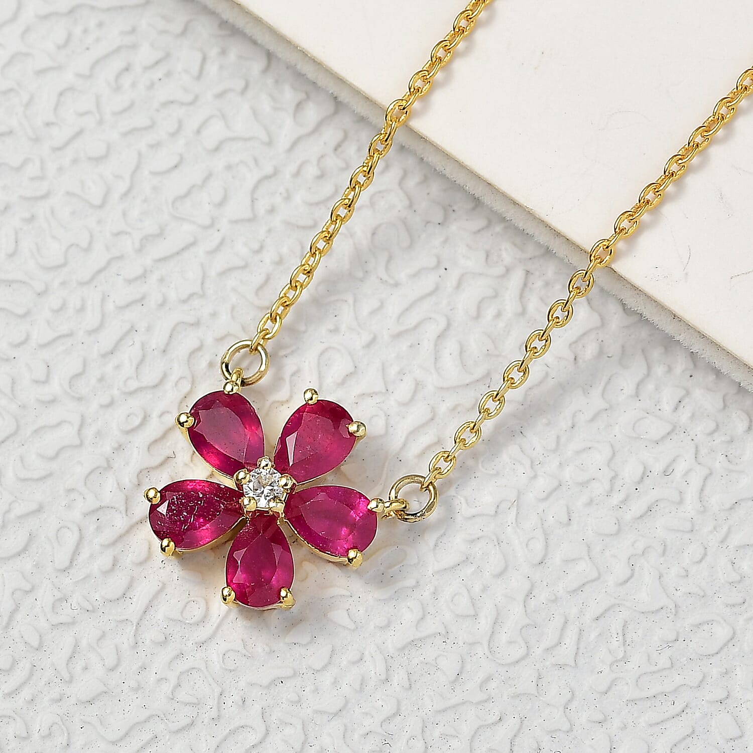 African Ruby & Zircon Floral Necklace (Size - 20) in 14K Gold OverlaySterling Silver 2.835  Ct.