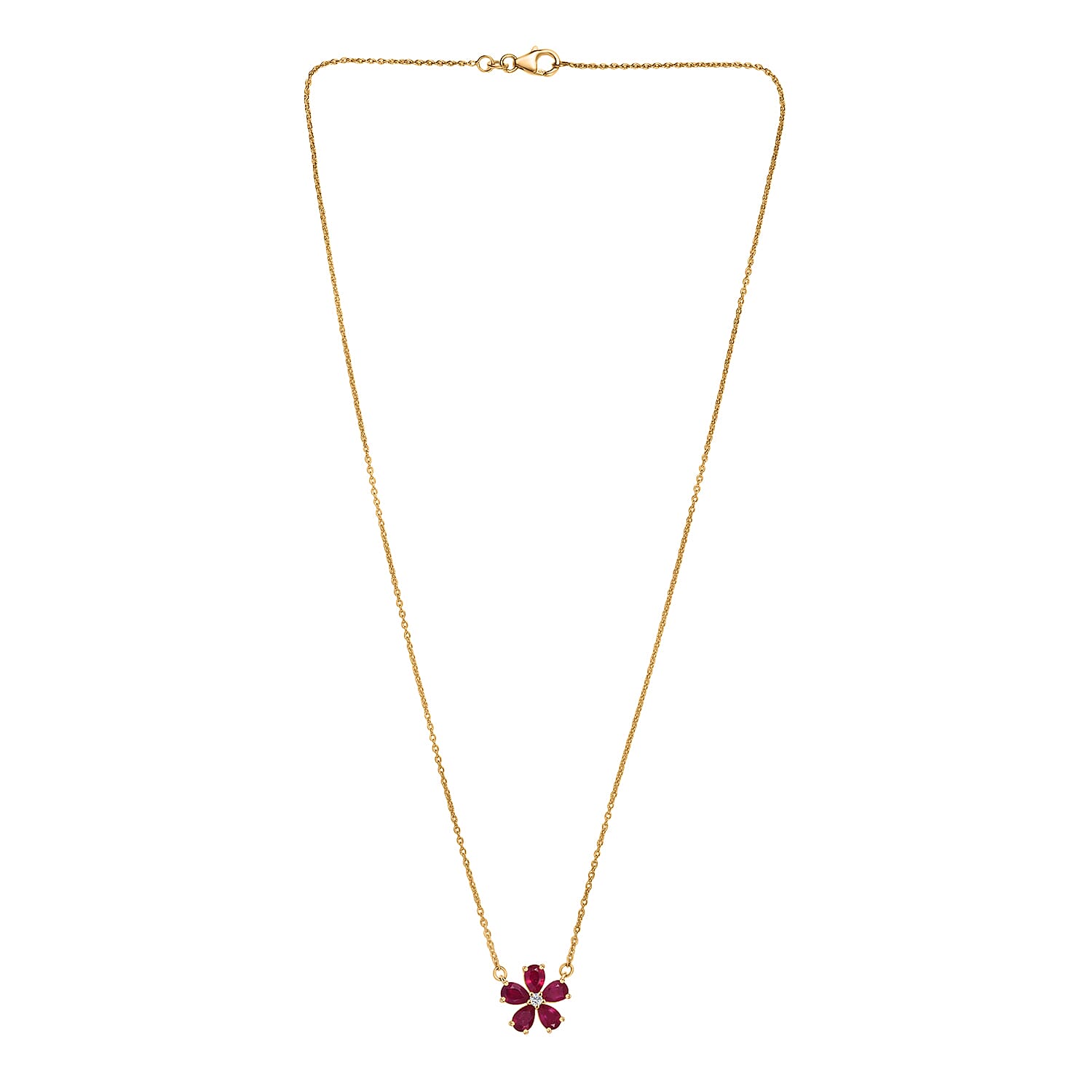 African Ruby & Zircon Floral Necklace (Size - 20) in 14K Gold OverlaySterling Silver 2.835  Ct.