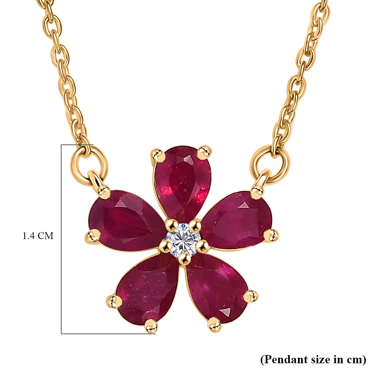 African Ruby & Zircon Floral Necklace (Size - 20) in 14K Gold OverlaySterling Silver 2.835  Ct.