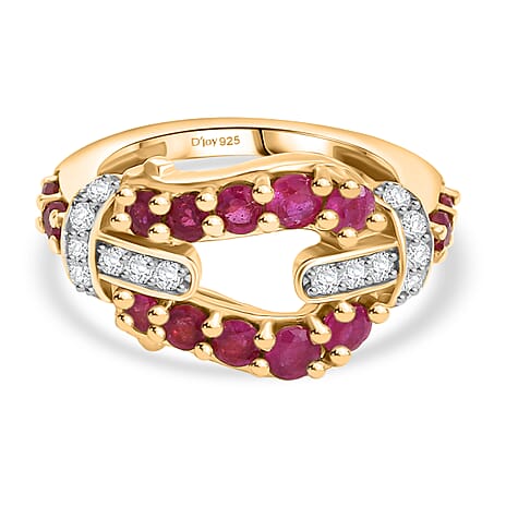 African Ruby & Zircon Ring in 14K Gold OverlaySterling Silver