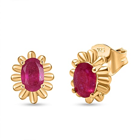 D'joy African Ruby Solitaire Stud Push Post Earring in 14K Gold OverlaySterling Silver  1.348  Ct.