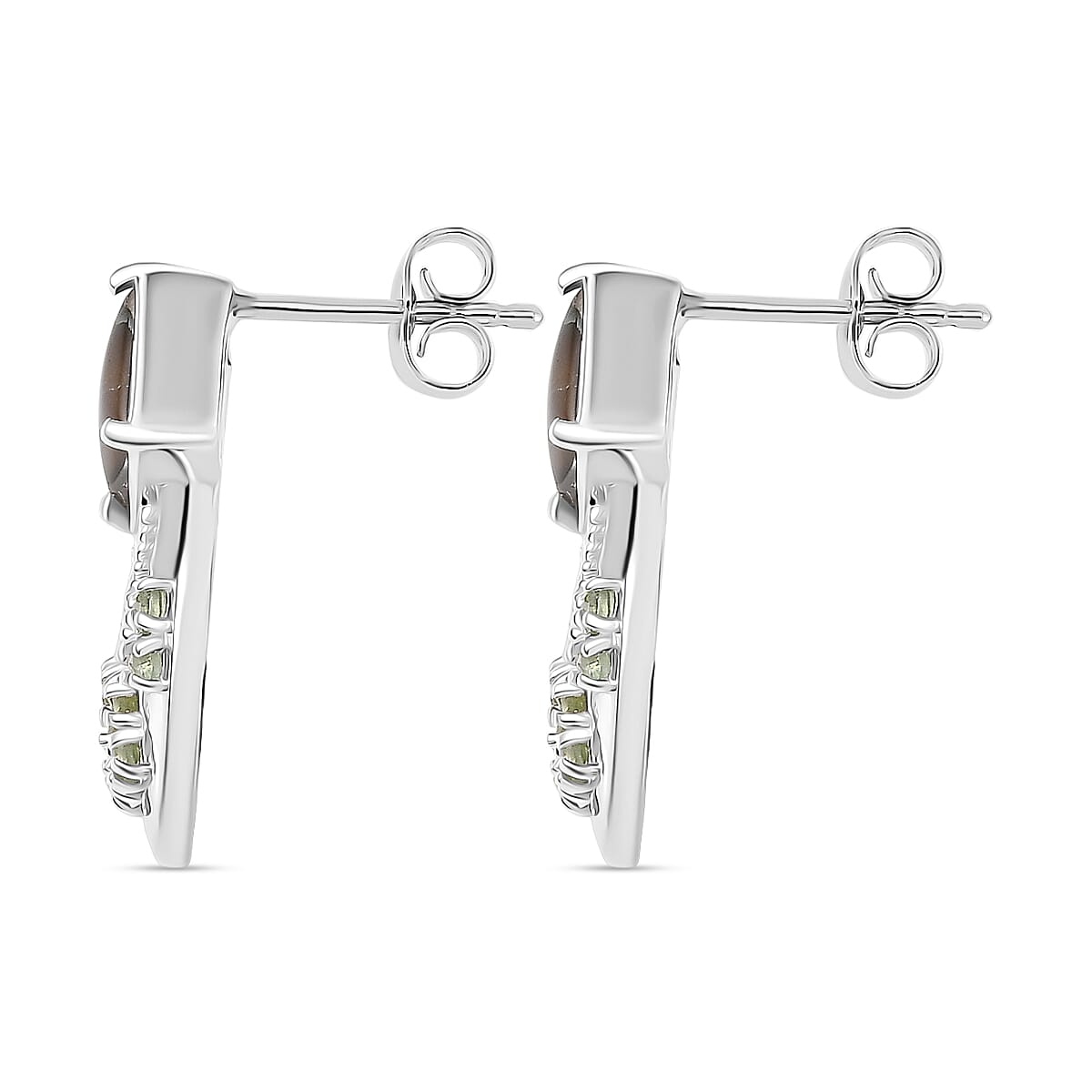 D'joy Ammolite & Natural Green Apatite Stud Push Post Earring in Rhodium Overlay Sterling Silver 5.48 Ct.