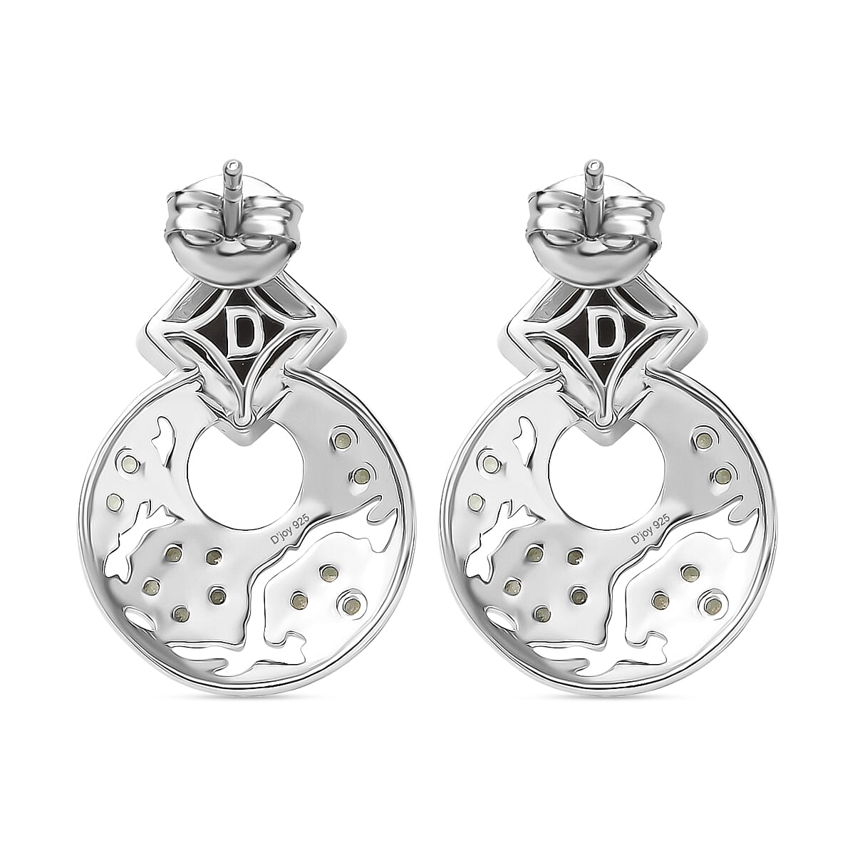 D'joy Ammolite & Natural Green Apatite Stud Push Post Earring in Rhodium Overlay Sterling Silver 5.48 Ct.