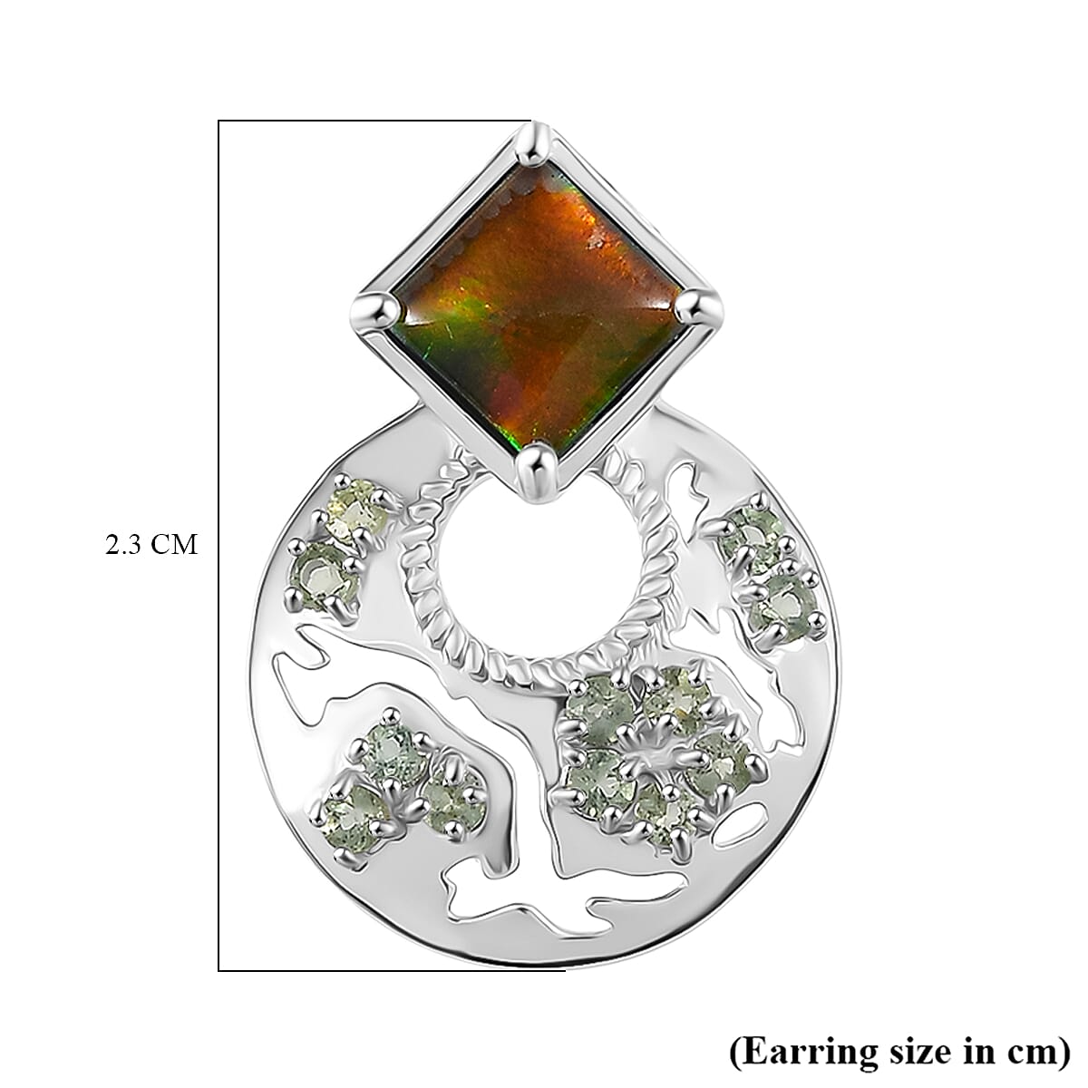 D'joy Ammolite & Natural Green Apatite Stud Push Post Earring in Rhodium Overlay Sterling Silver 5.48 Ct.