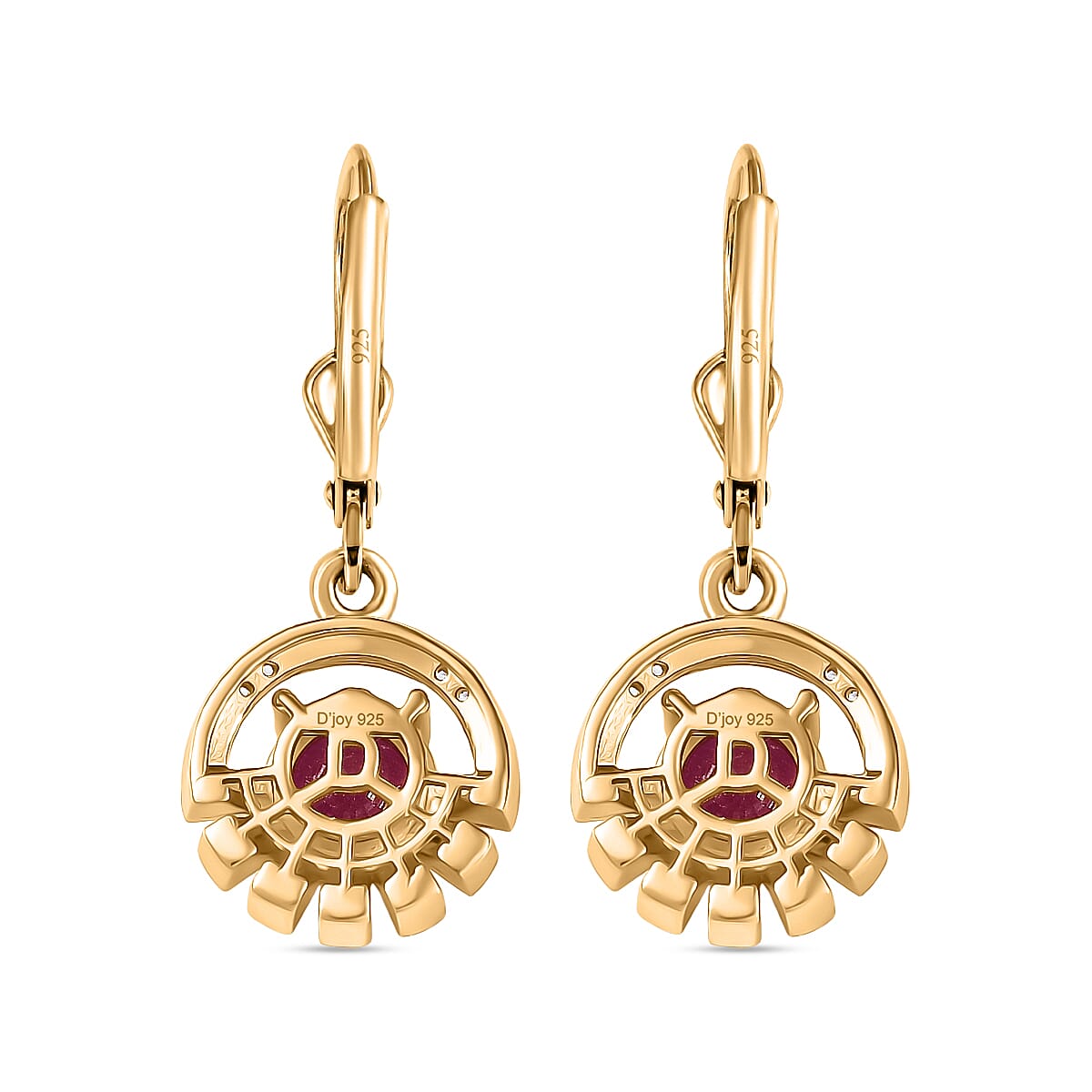 D'joy African Ruby & White Zircon Solitaire Lever Back Earring in 14K Yellow Gold Plated Sterling Silver 2.88 Ct. D'joy African Ruby & White Zircon Solitaire Lever Back Earring in 14K Yellow Gold Plated Sterling Silver 2.88 Ct.