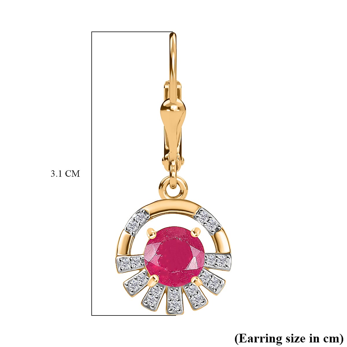 D'joy African Ruby & White Zircon Solitaire Lever Back Earring in 14K Yellow Gold Plated Sterling Silver 2.88 Ct. D'joy African Ruby & White Zircon Solitaire Lever Back Earring in 14K Yellow Gold Plated Sterling Silver 2.88 Ct.