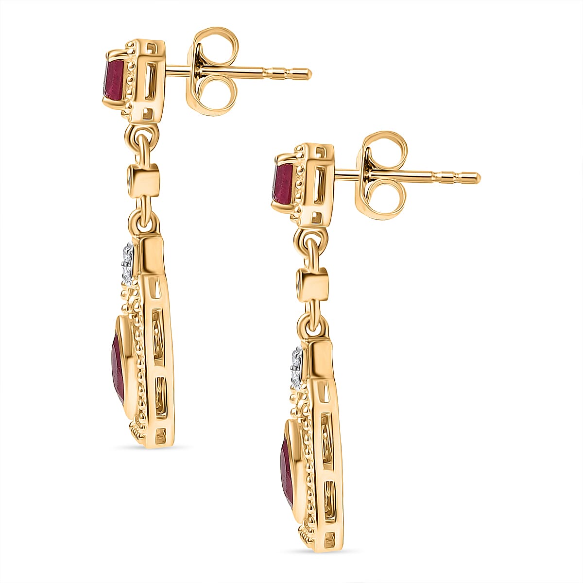 D'joy African Ruby, White Zircon Dangling Earring in 14K Gold OverlaySterling Silver  2.534  Ct.