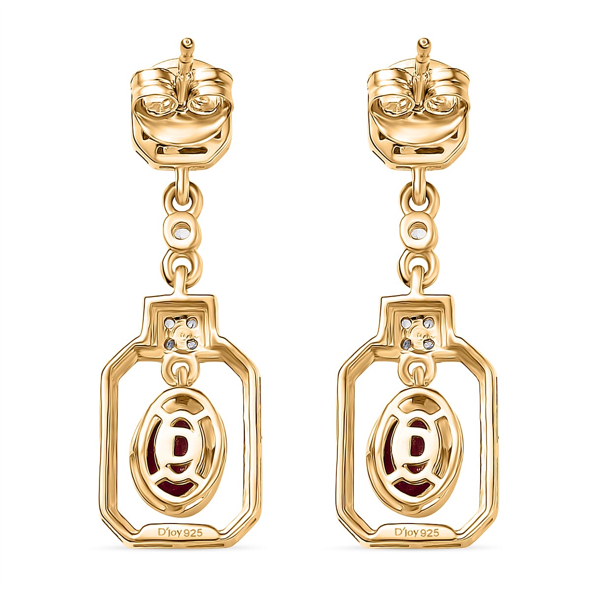 D'joy African Ruby, White Zircon Dangling Earring in 14K Gold OverlaySterling Silver  2.534  Ct.