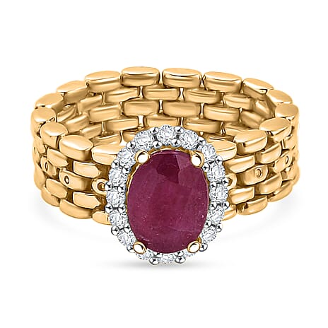African Ruby & Zircon Ring in 14K Gold Overlay Sterling Silver