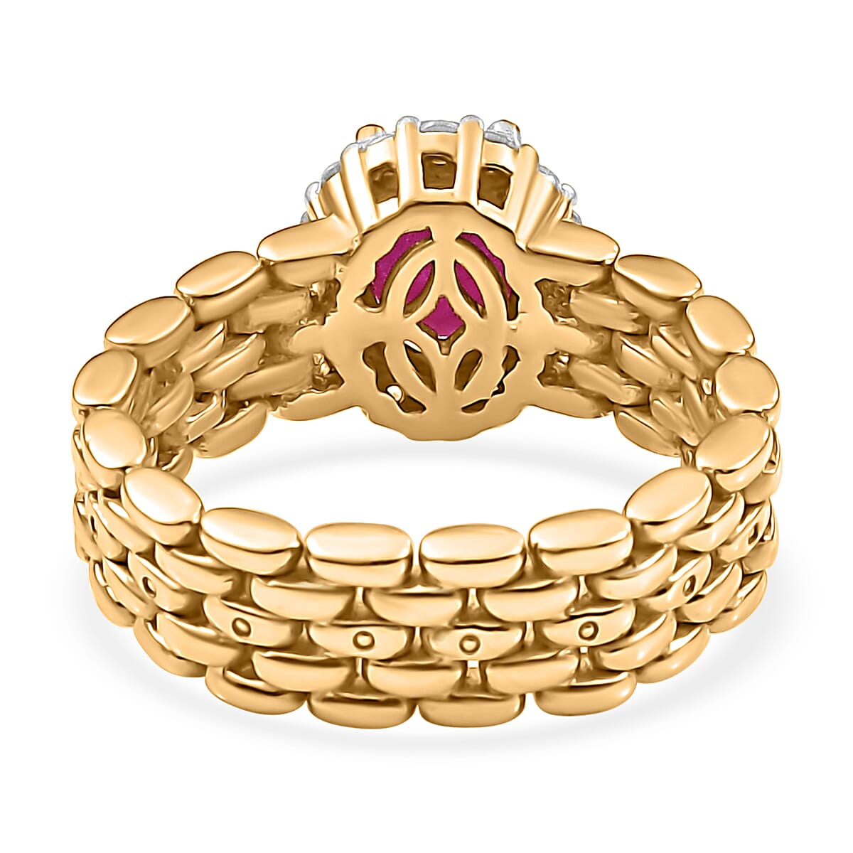 African Ruby & Zircon Ring in 14K Gold Overlay Sterling Silver