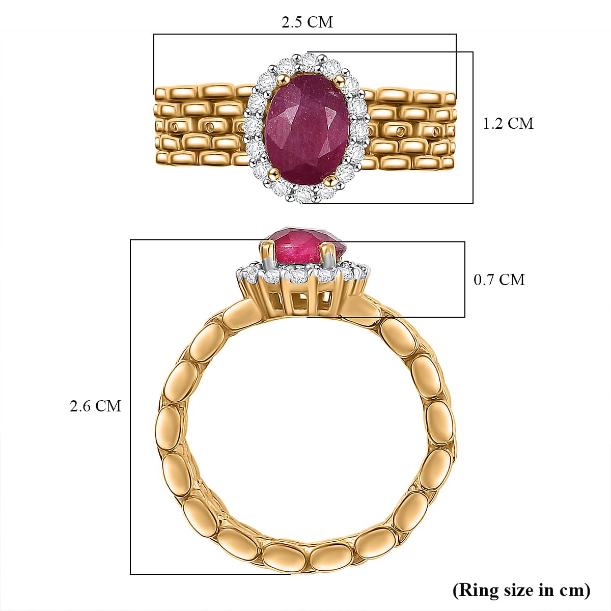 African Ruby & Zircon Ring in 14K Gold Overlay Sterling Silver