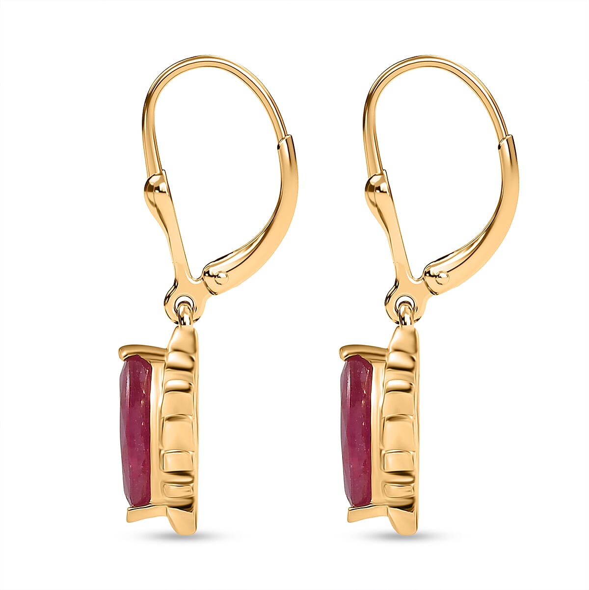 D'joy African Ruby Solitaire Lever Back Earring in 14K Yellow Gold Plated Overlay Sterling Silver 3.00 Ct.