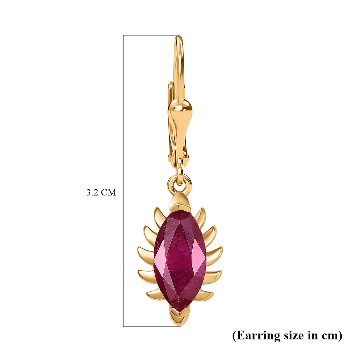 D'joy African Ruby Solitaire Lever Back Earring in 14K Yellow Gold Plated Overlay Sterling Silver 3.00 Ct.