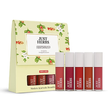 Just Herbs: Set of 5 - Ayurvedic Liquid Matte Finish Lipstick Kit - Deeps and Reds