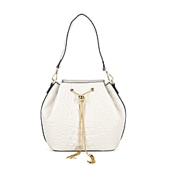 La Marey Genuine Leather Crocodile Embossed Handbag With Spiga Chain Cord and Curb Link Crossbody Strap - Wine Red