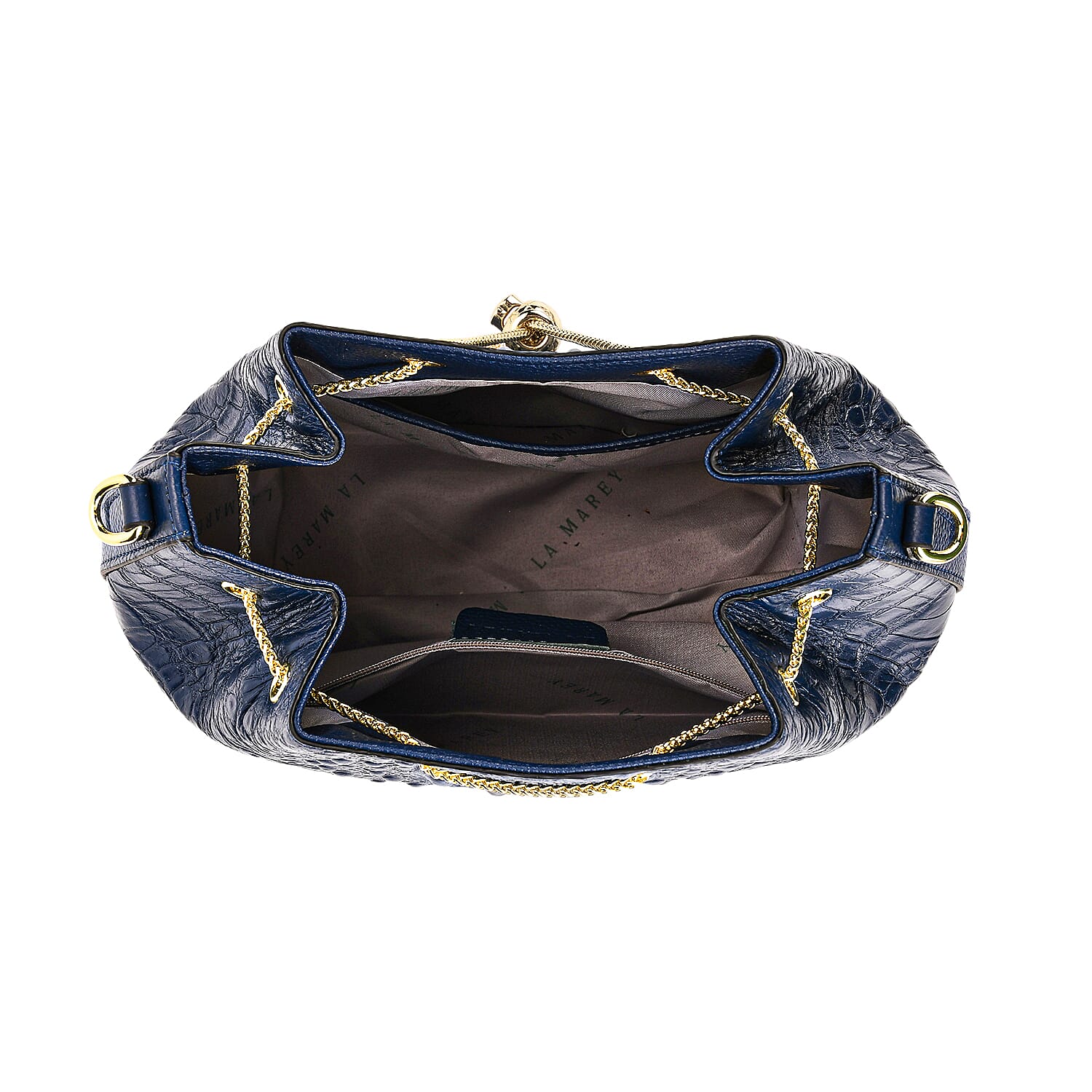 La Marey Genuine Leather Crocodile Embossed Handbag With Spiga Chain Cord and Curb Link Crossbody Strap - Blue